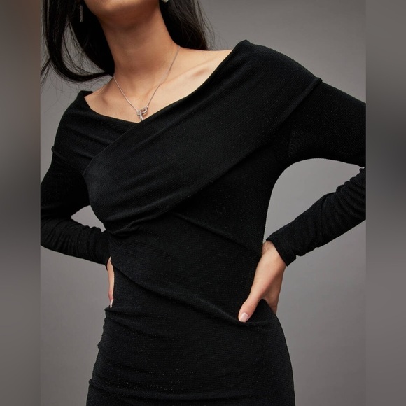 ALLSAINTS Delta Shimmer Bodycon Midi Dress 🖤 sz 0 - Picture 6 of 8